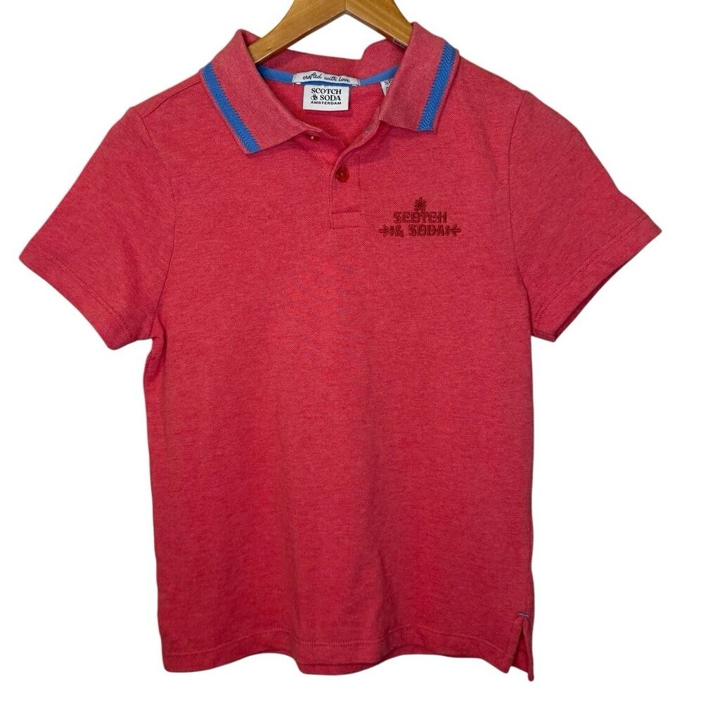 NWT Scotch & Soda Classic Pink Coral Mineral Red Short Sleeve Polo Shirt Small